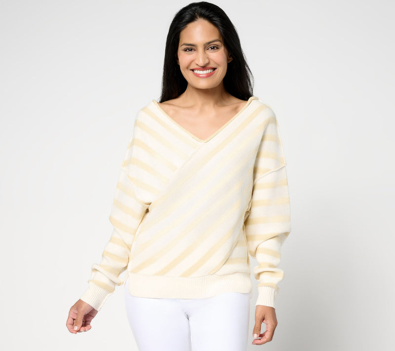 Peace Love World Overlap Stripe V-Neck Sweater — View 14