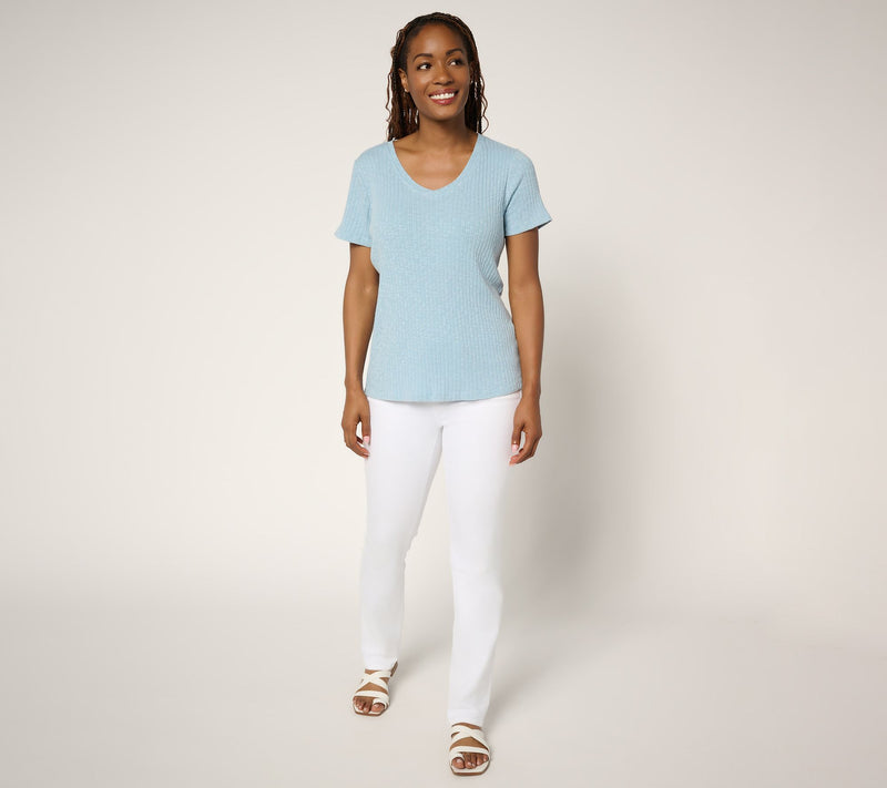 Peace Love World Curved V-Neck Short Sleeve Tee — View 5