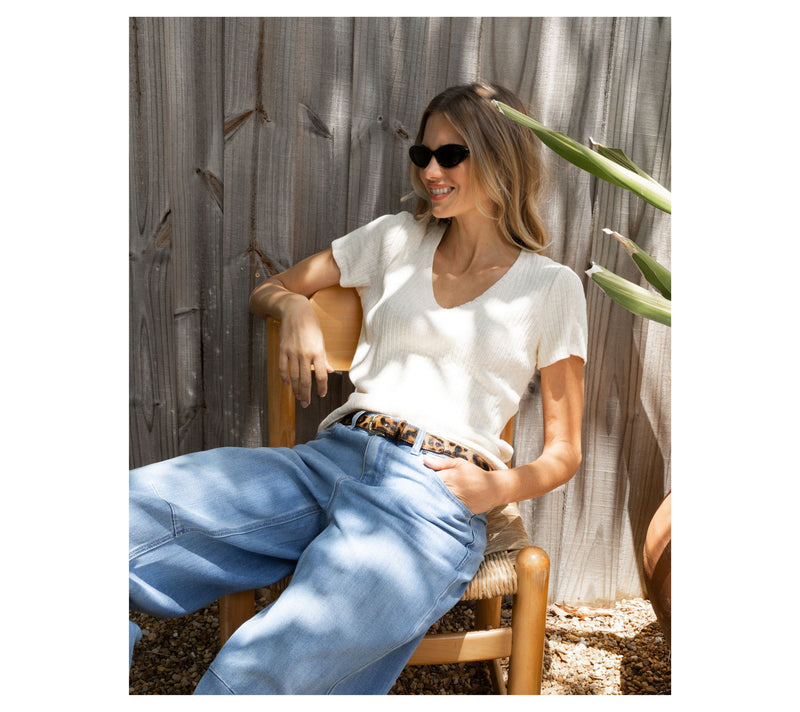 Peace Love World Curved V-Neck Short Sleeve Tee — View 7