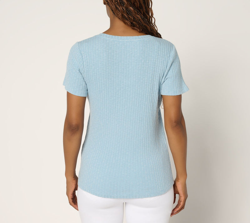 Peace Love World Curved V-Neck Short Sleeve Tee — View 4
