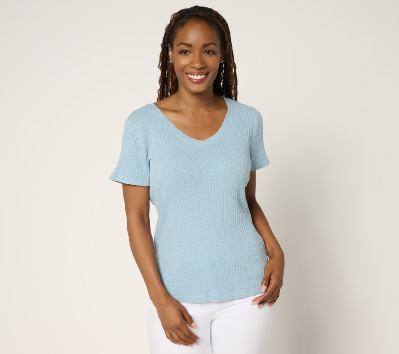 Peace Love World Curved V-Neck Short Sleeve Tee — View 14