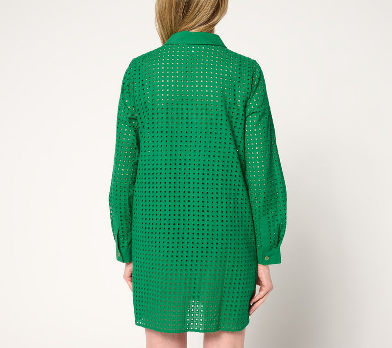 Susan Graver Soleil Regular Eyelet Button Front Cover-Up — View 6