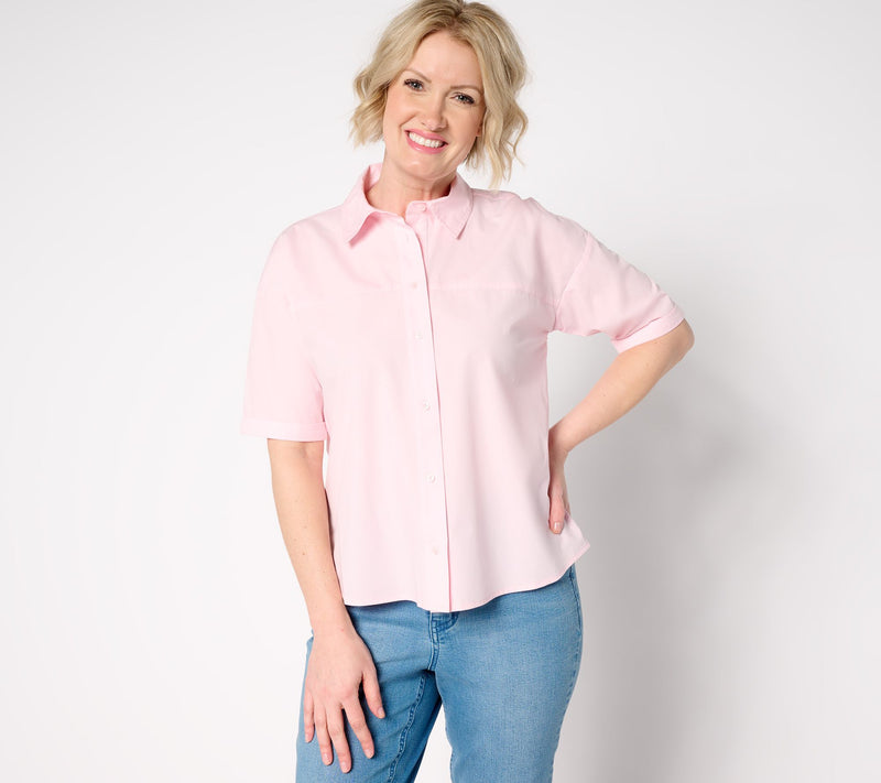 Women with Control Button Front Shirt with Knot Detail — View 3