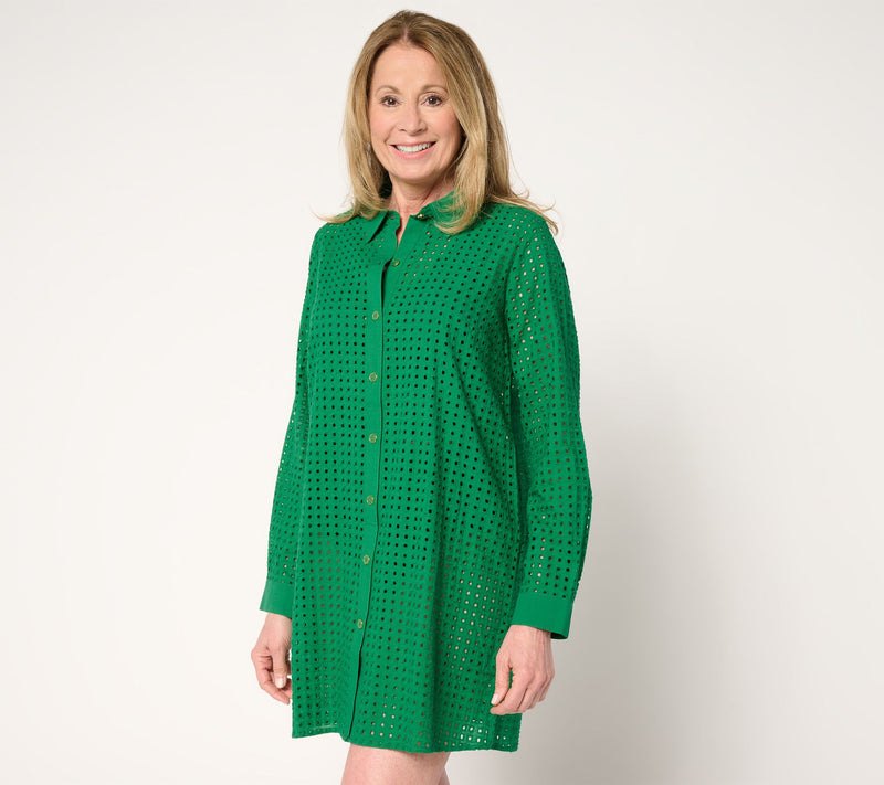 Susan Graver Soleil Petite Eyelet Button Front Cover-Up — Main view