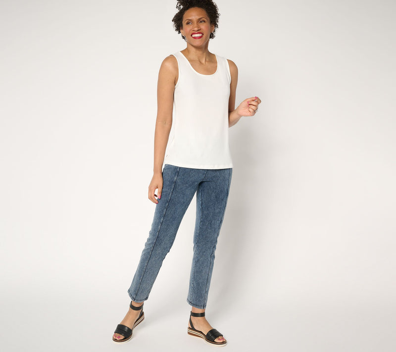 Women with Control Tummy Control Petite Straight Leg Denim Pants — View 11