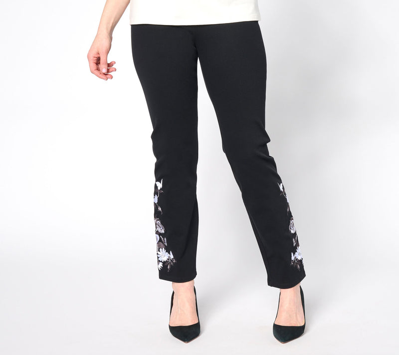 Women with Control Tummy Control Regular Denim Pants with Embroidery — View 10