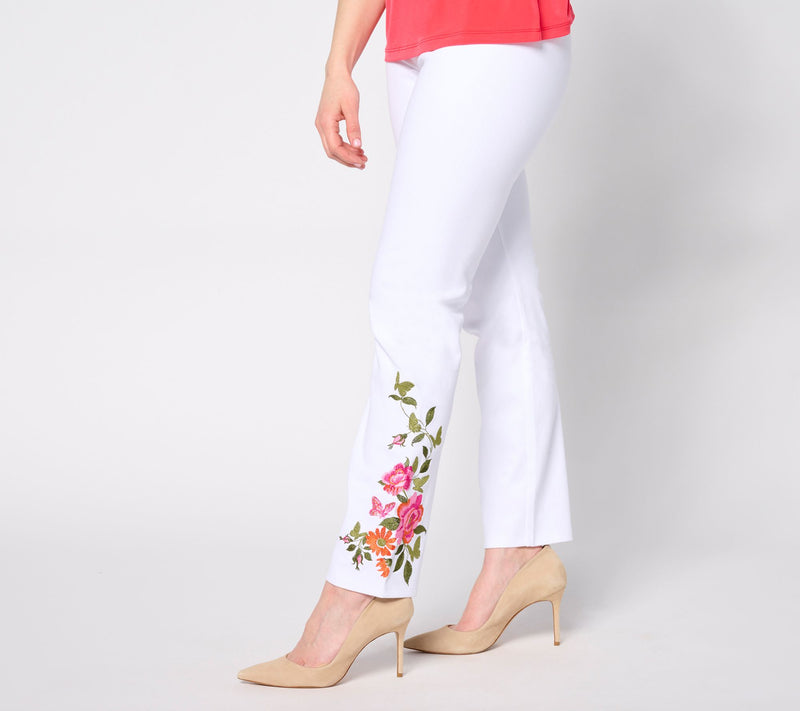Women with Control Tummy Control Regular Denim Pants with Embroidery — View 11