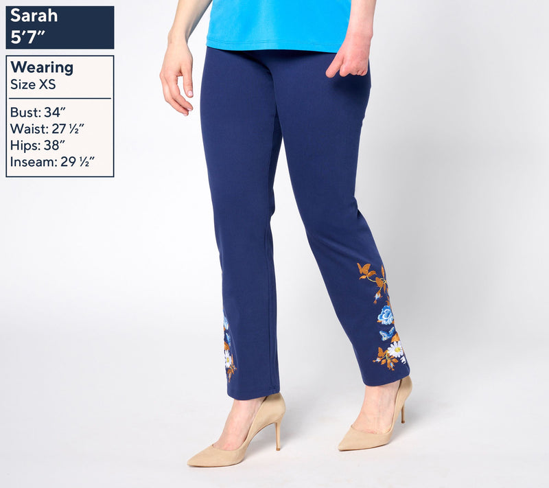 Women with Control Tummy Control Regular Denim Pants with Embroidery — View 3