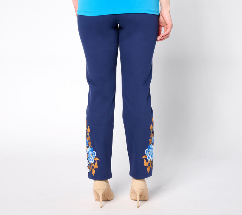 Women with Control Tummy Control Regular Denim Pants with Embroidery — View 4