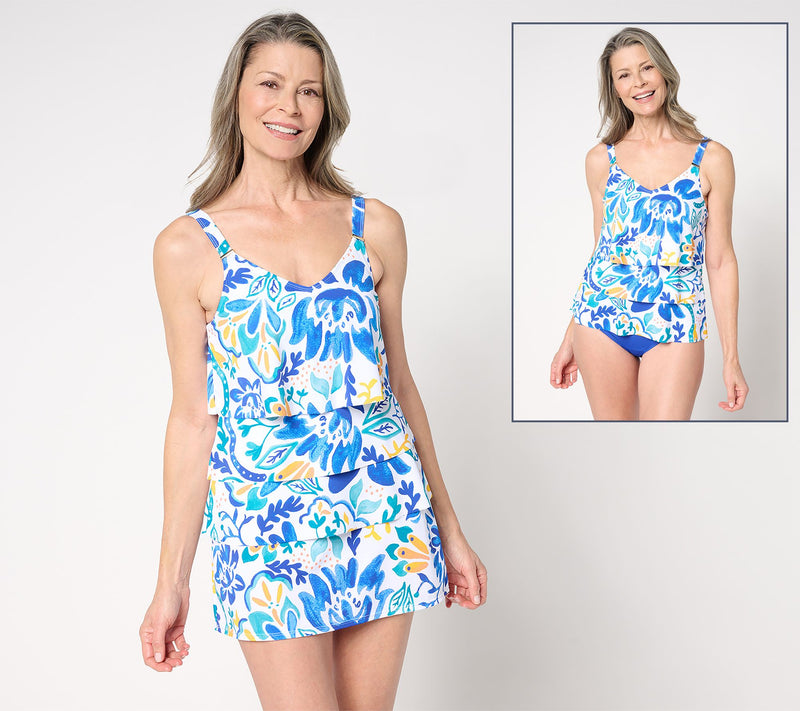 Susan Graver Soleil Tiered Tankini with Skirt & Brief — View 3