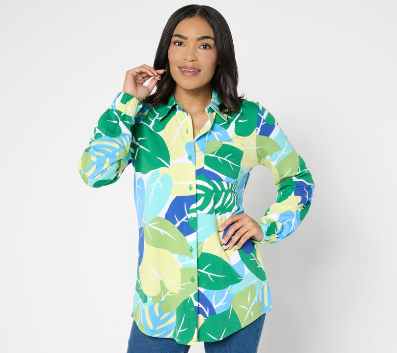 Denim & Co. Beach Jersey Regular Button Front Printed Tunic — View 5