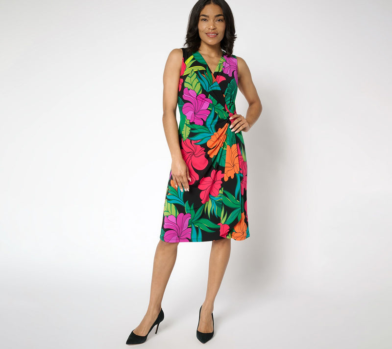 Susan Graver Regular Liquid Knit Faux Wrap Cascade Dress — View 11