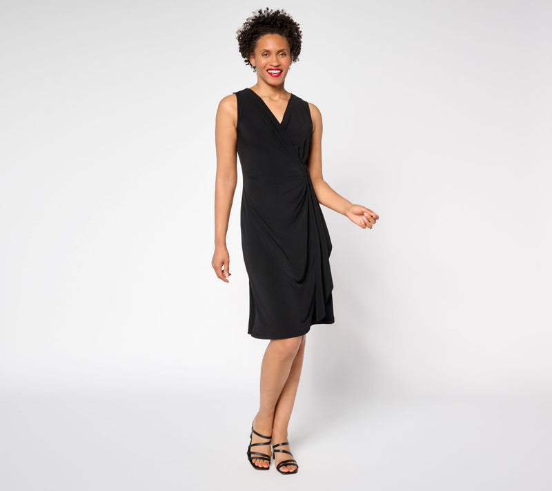 Susan Graver Petite Liquid Knit Faux Wrap Cascade Dress — View 13