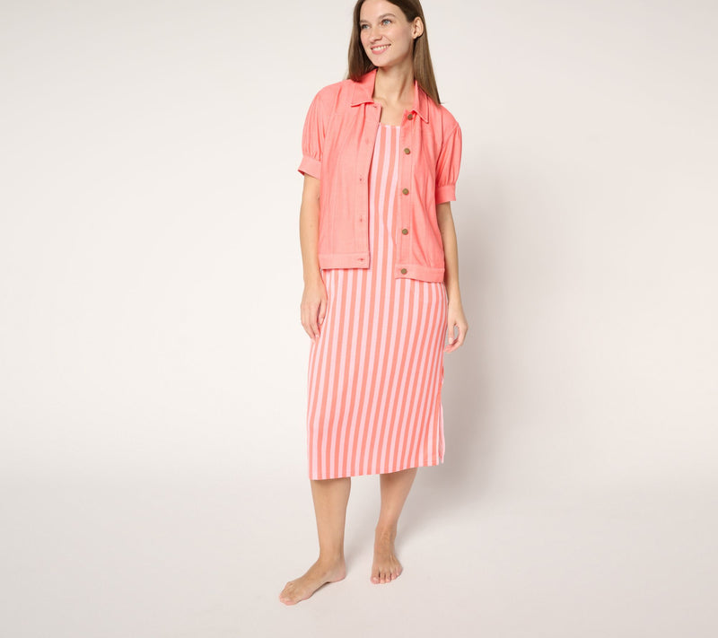 MUK LUKS Stretch Faux Denim Topper & Rib Knit Lounge Dress — Main view