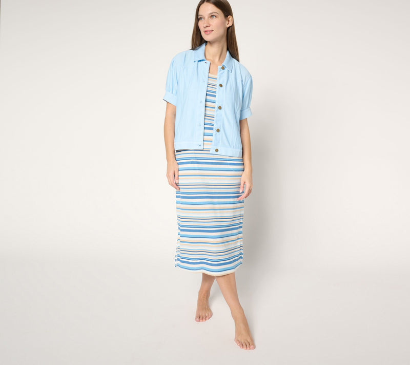 MUK LUKS Stretch Faux Denim Topper & Rib Knit Lounge Dress — View 9