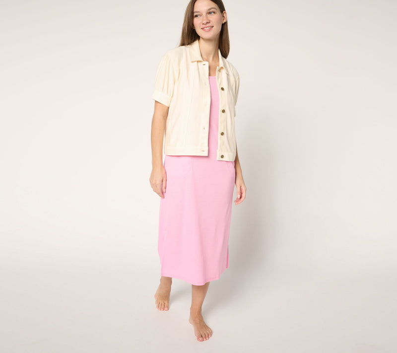 MUK LUKS Stretch Faux Denim Topper & Rib Knit Lounge Dress — View 5