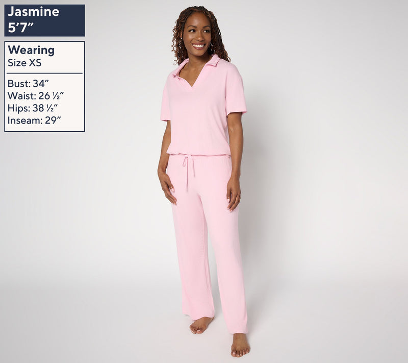 MUK LUKS Rib Knit Short Sleeve Collared Lounge Set — View 13