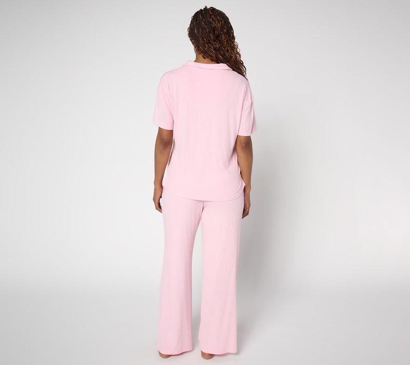 MUK LUKS Rib Knit Short Sleeve Collared Lounge Set — View 14