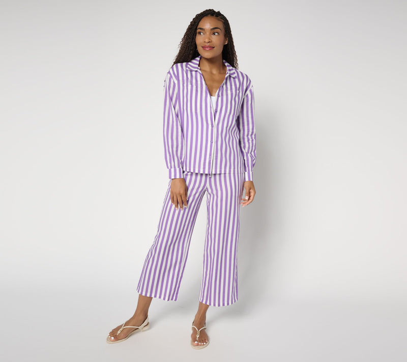 MUK LUKS Collared Long Sleeve and Pant Beach Cover Up — View 14