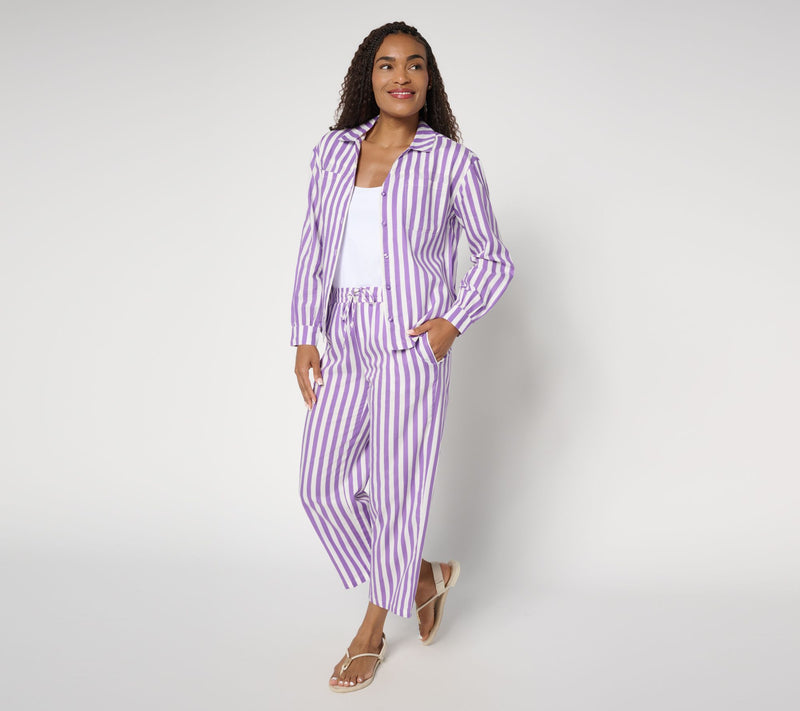MUK LUKS Collared Long Sleeve and Pant Beach Cover Up — View 3