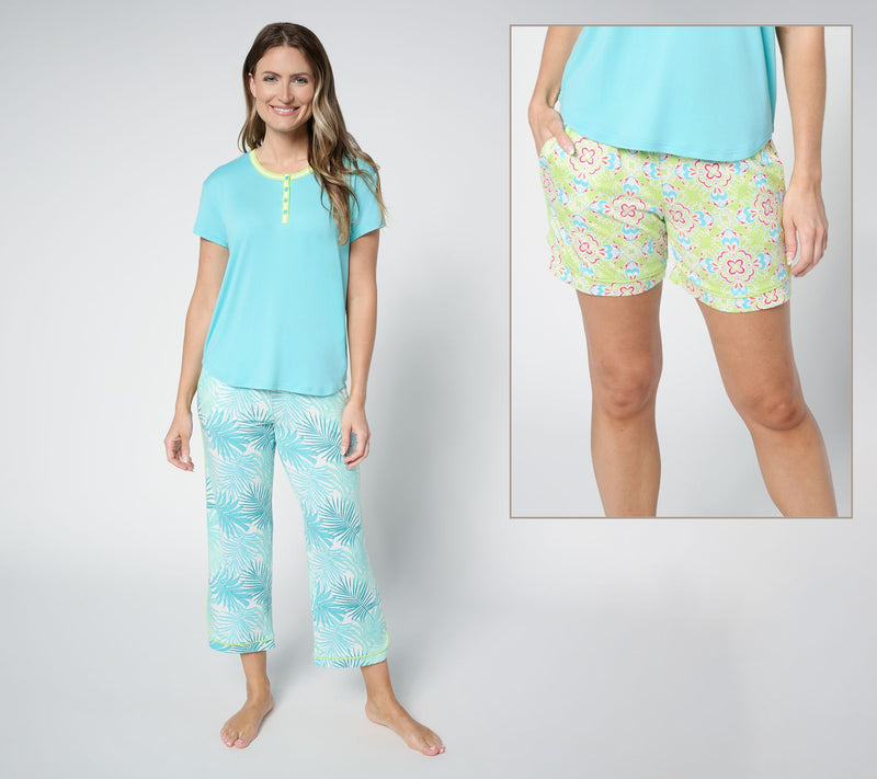 MUK LUKS Cloud Knit Tee, Short, & Capri Pajama Set — View 3