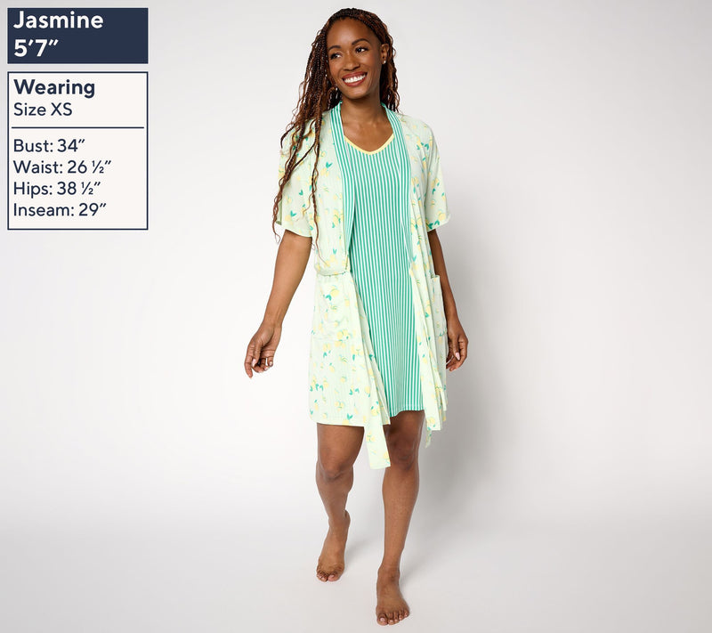 MUK LUKS Silky Knit Short Sleeve Chemise and Wrap — View 3