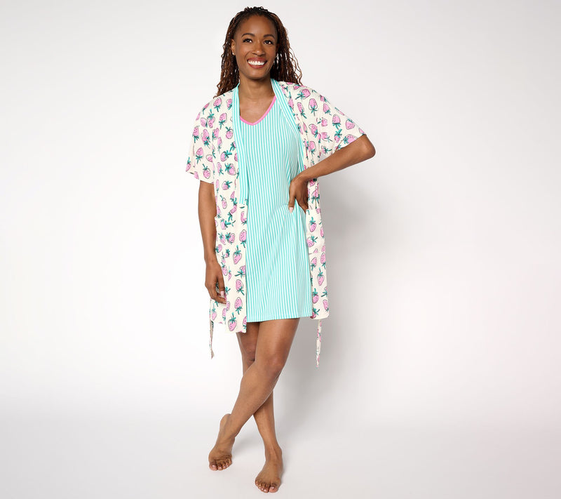 MUK LUKS Silky Knit Short Sleeve Chemise and Wrap — View 13