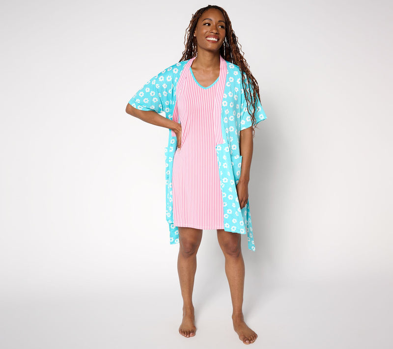 MUK LUKS Silky Knit Short Sleeve Chemise and Wrap — View 14
