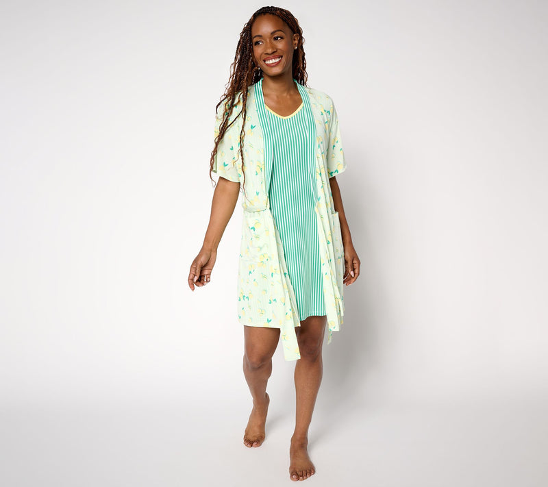 MUK LUKS Silky Knit Short Sleeve Chemise and Wrap — View 15