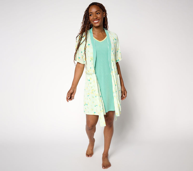MUK LUKS Silky Knit Short Sleeve Chemise and Wrap — Main view
