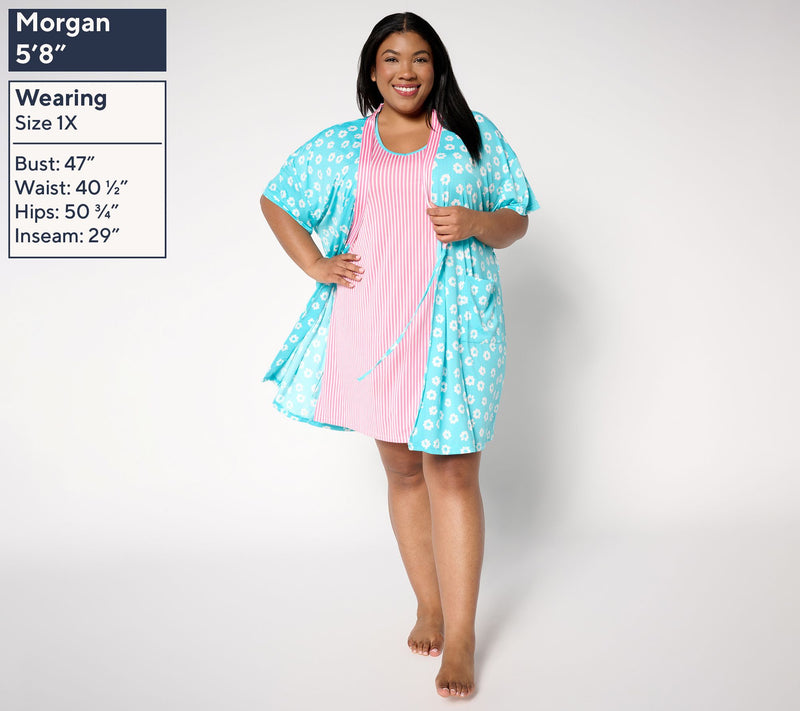 MUK LUKS Silky Knit Short Sleeve Chemise and Wrap — View 2