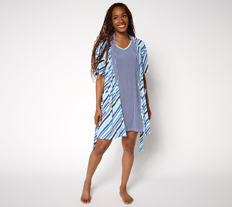 MUK LUKS Silky Knit Short Sleeve Chemise and Wrap — View 16
