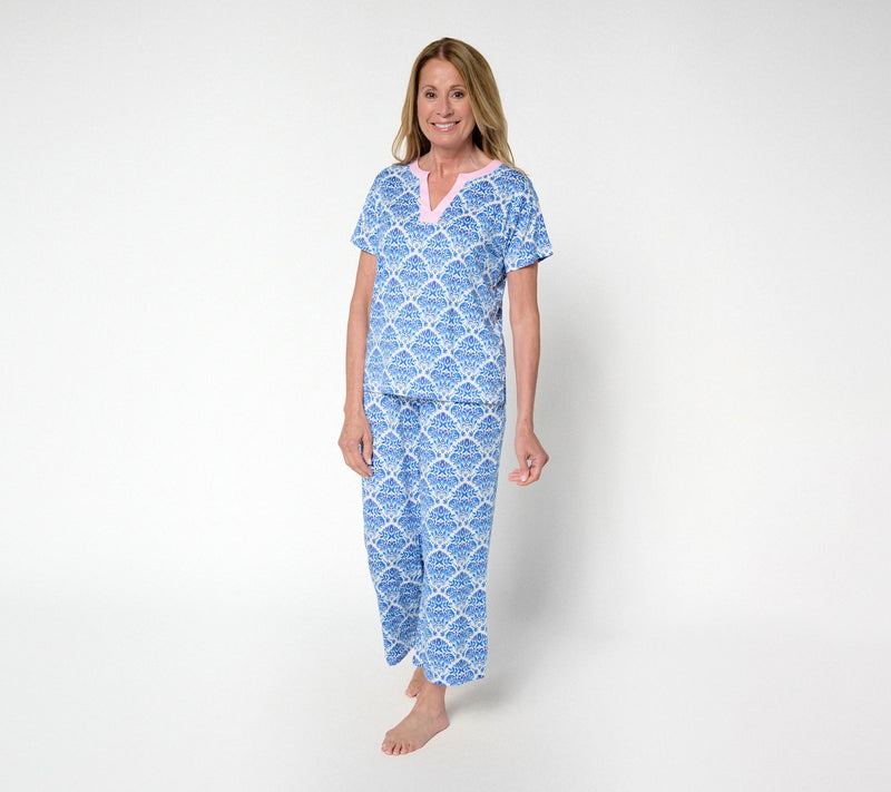 MUK LUKS Cloud Knit Short Sleeve and Crop Pant Lounge Set — Main view