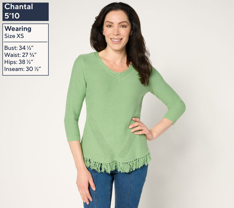 Susan Graver V-Neck Sweater with Fringe — View 5