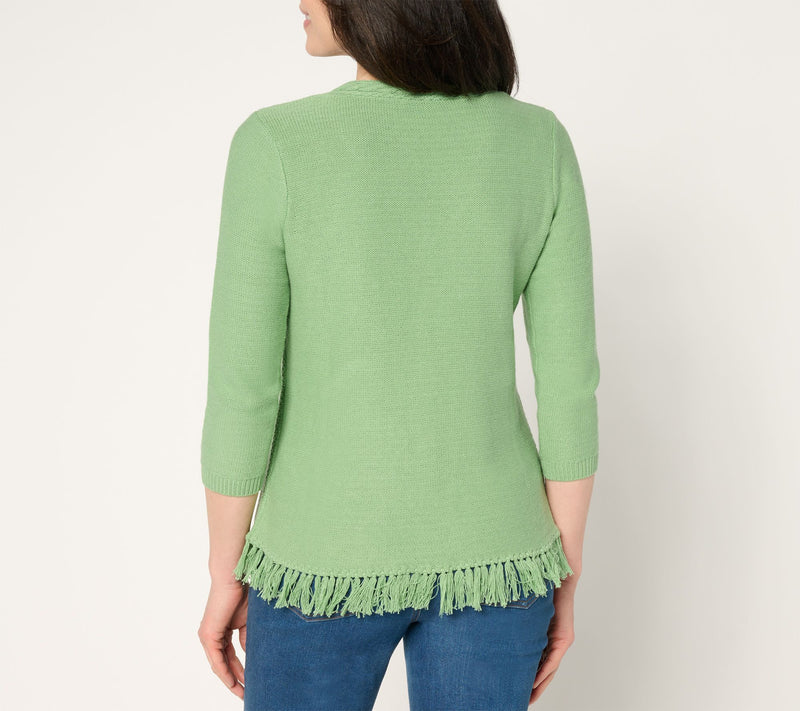 Susan Graver V-Neck Sweater with Fringe — View 6