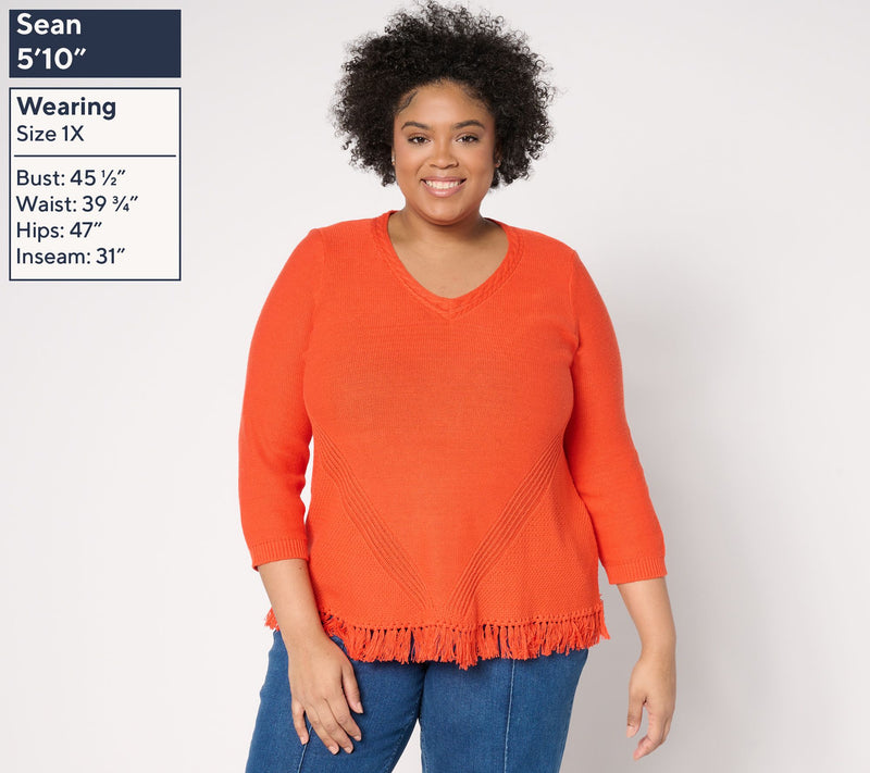 Susan Graver V-Neck Sweater with Fringe — View 4
