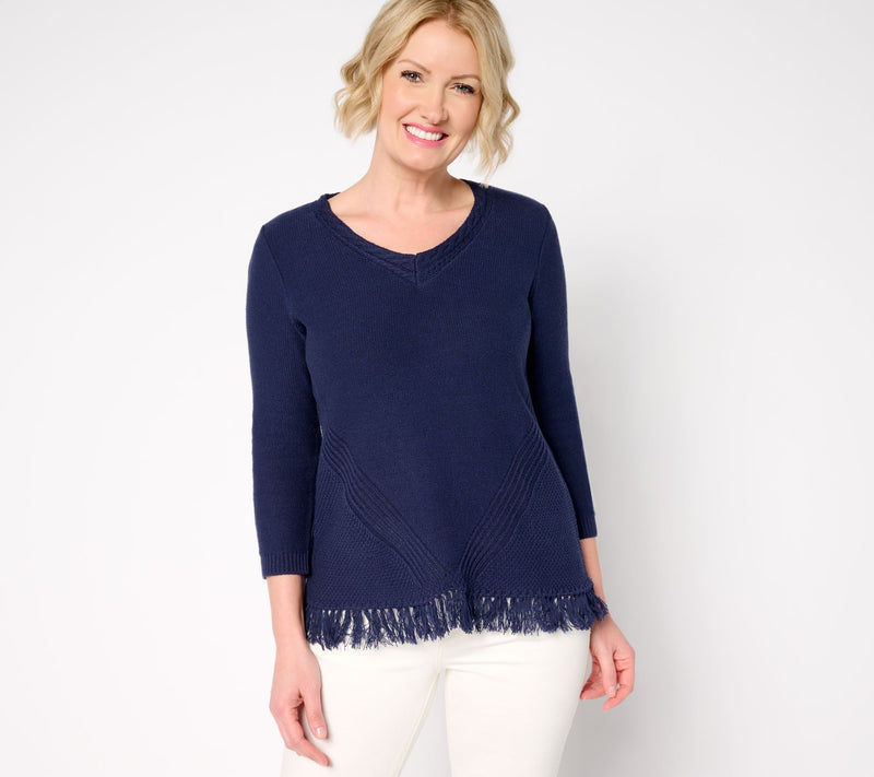 Susan Graver V-Neck Sweater with Fringe — Main view