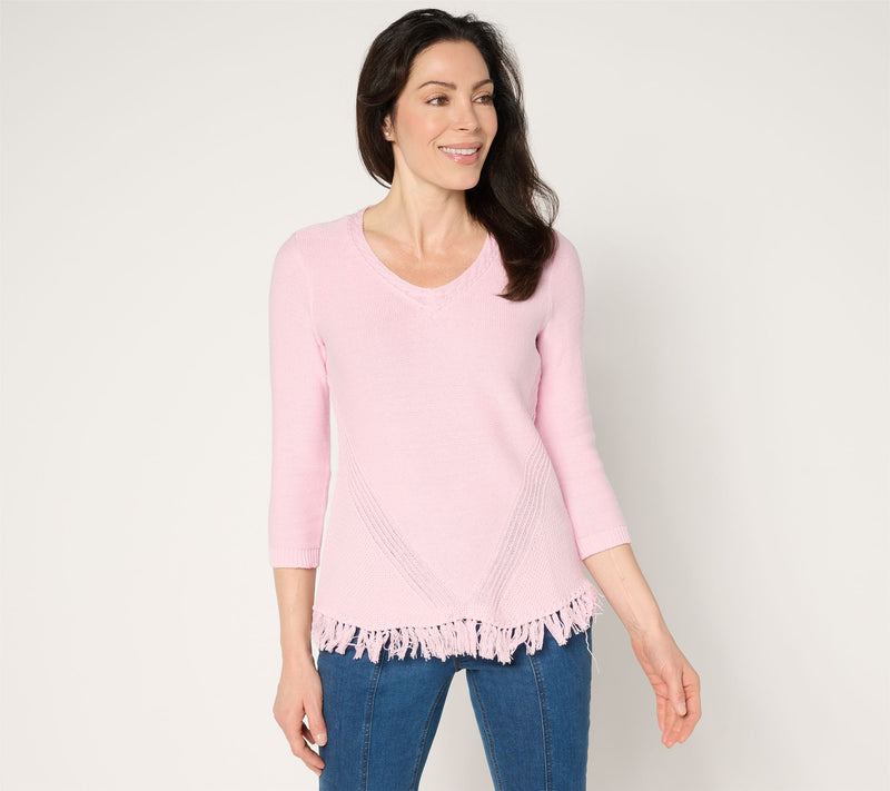 Susan Graver V-Neck Sweater with Fringe — View 13
