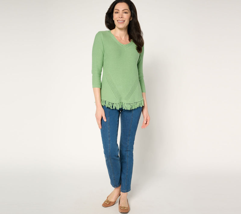 Susan Graver V-Neck Sweater with Fringe — View 7