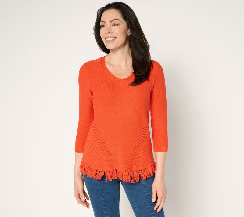 Susan Graver V-Neck Sweater with Fringe — View 14