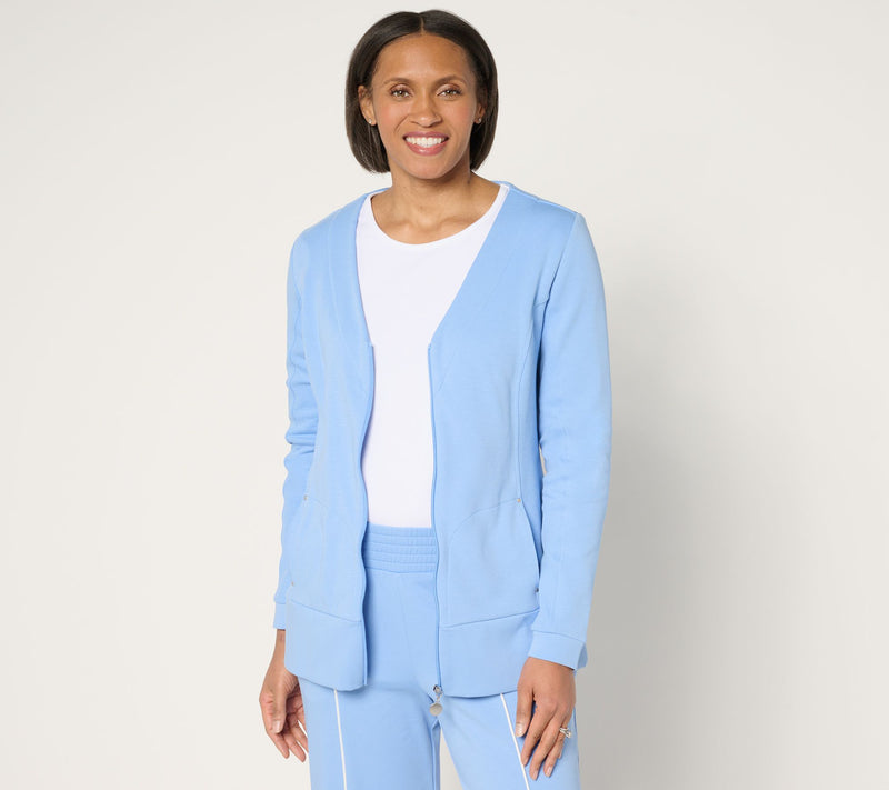 Sport Savvy Long Sleeve Zip Front Cardigan with On Seam Pockets — Main view