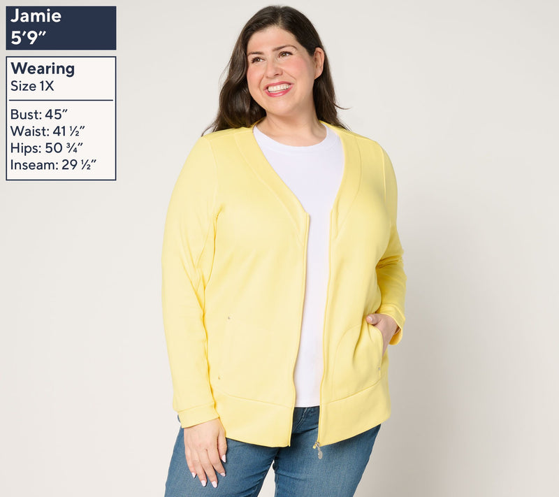 Sport Savvy Long Sleeve Zip Front Cardigan with On Seam Pockets — View 2