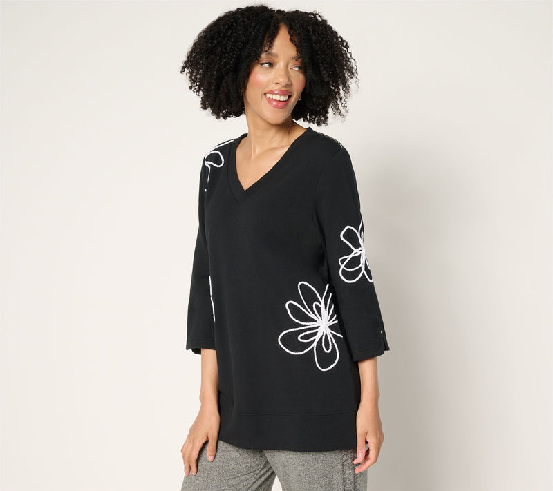 Sport Savvy French Terry V-Neck Top with Floral Soutache — View 7