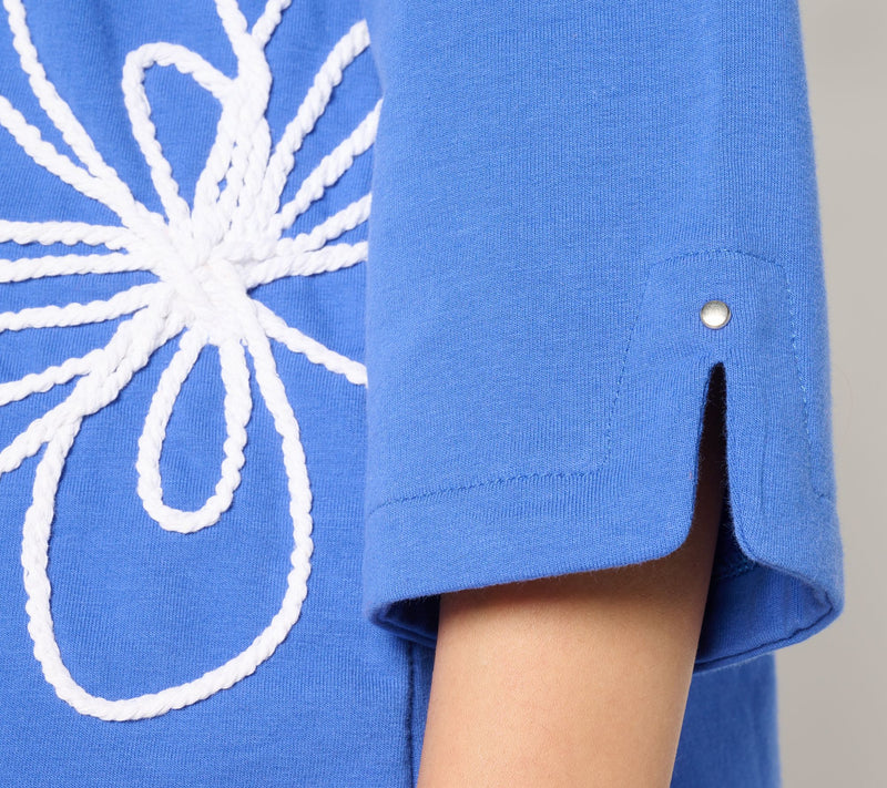 Sport Savvy French Terry V-Neck Top with Floral Soutache — View 14