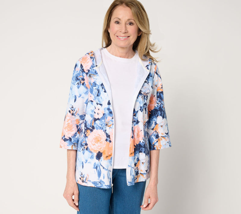 Denim & Co. Active French Terry Floral or Solid Zip-Up Jacket — View 11