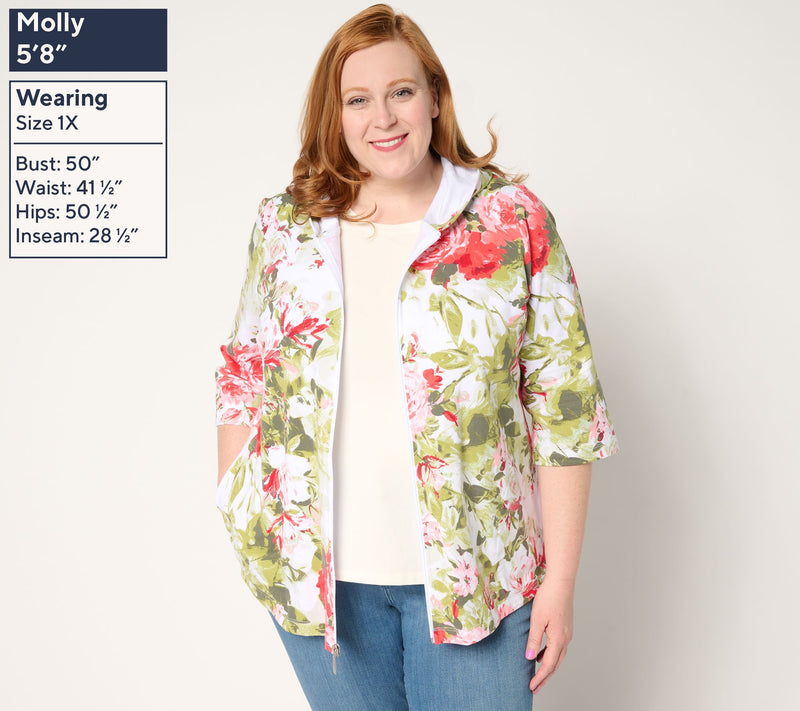 Denim & Co. Active French Terry Floral or Solid Zip-Up Jacket — View 2