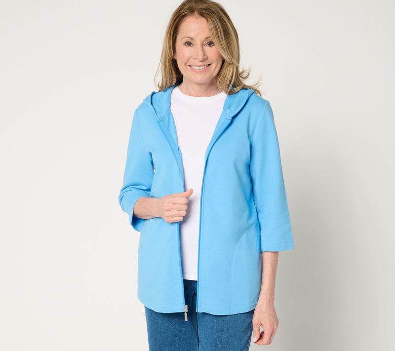 Denim & Co. Active French Terry Floral or Solid Zip-Up Jacket — View 13