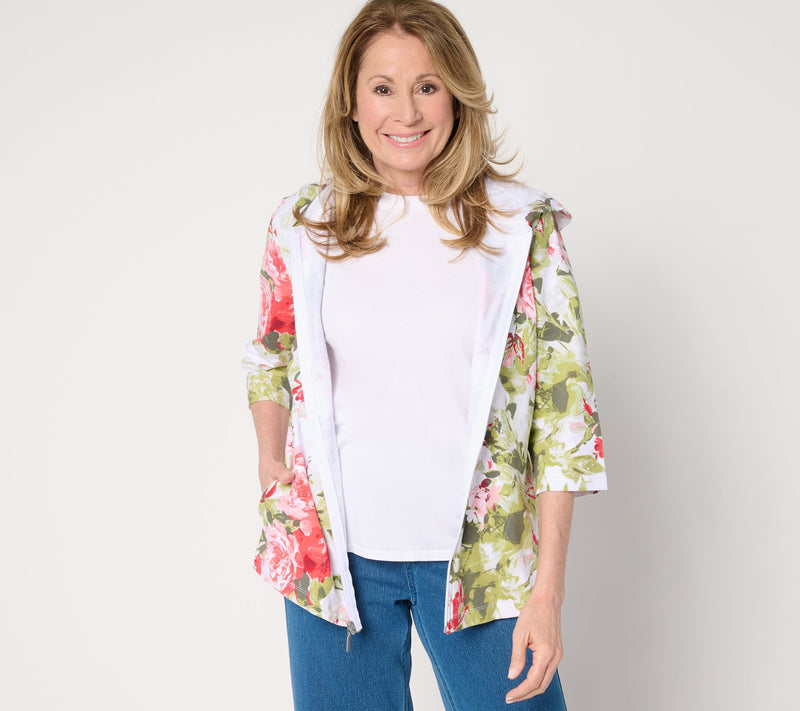 Denim & Co. Active French Terry Floral or Solid Zip-Up Jacket — View 14