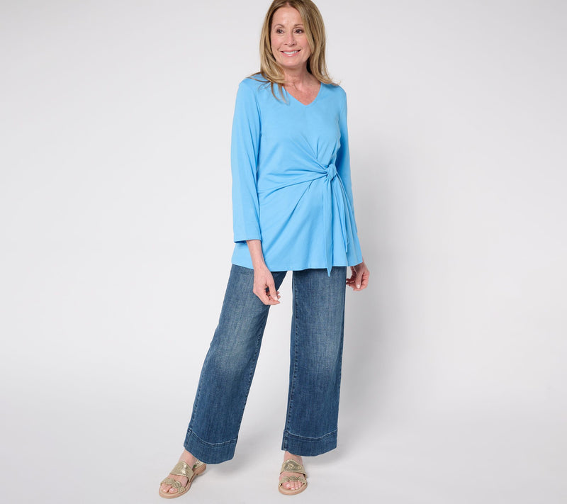 Denim & Co. Beach Jersey Regular Bracelet Sleeve Tunic with Tie — View 11