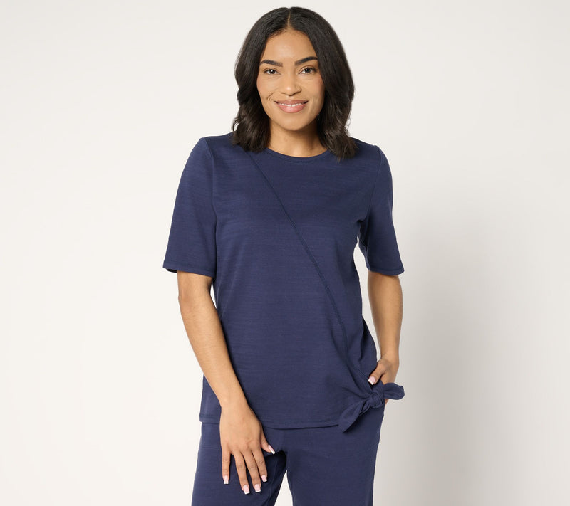 Denim & Co. Active Textured Cotton Elbow Sleeve Top w/ Keyhole — View 11